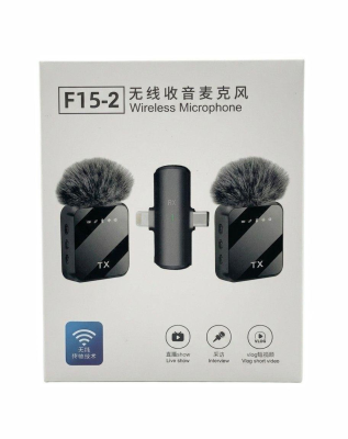 F15-2 Wireless Microphone 2 in 1 Type C + iPhone Noise Cancellation Lavalier Microphone, Professional Collar Microphone